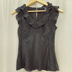 Elegant Black Silk Ruffled Sleeveless Top